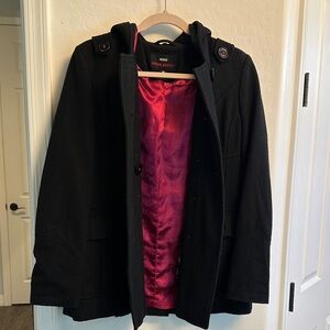 Black Pea Coat with Pink Lining
